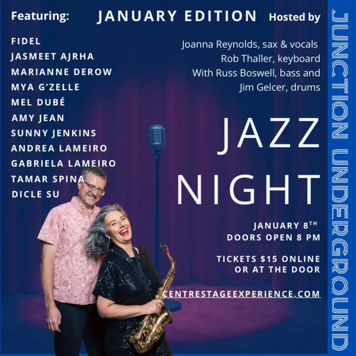 A couple by a mic. Jazz night Jan Edition, 2026